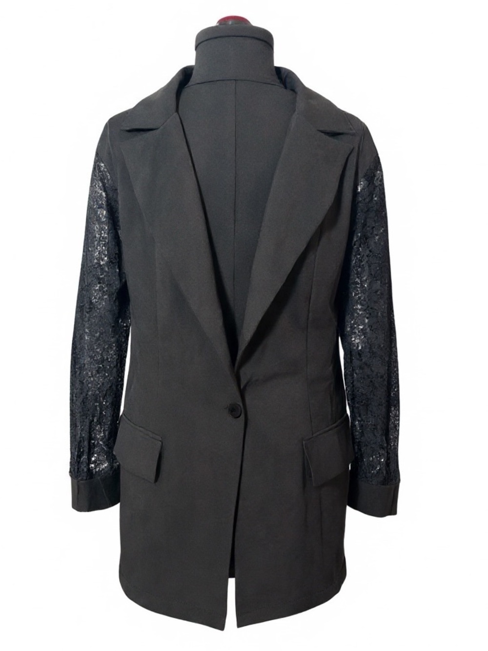 SHEIN Black Lace-Sleeve Blazer Jacket